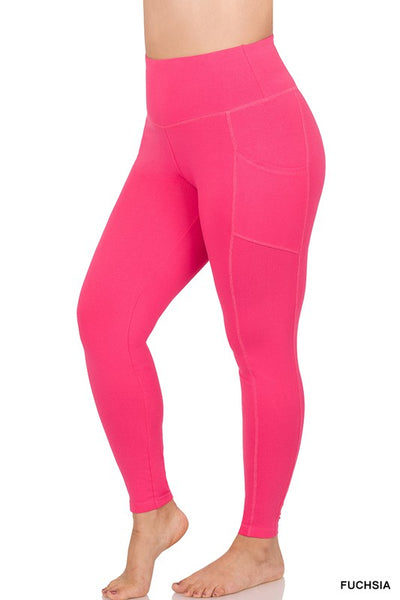 PLUS COTTON WIDE WAISTBAND POCKET LEGGINGS