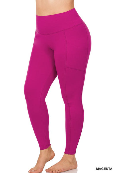 PLUS COTTON WIDE WAISTBAND POCKET LEGGINGS