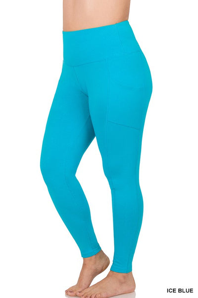 PLUS COTTON WIDE WAISTBAND POCKET LEGGINGS