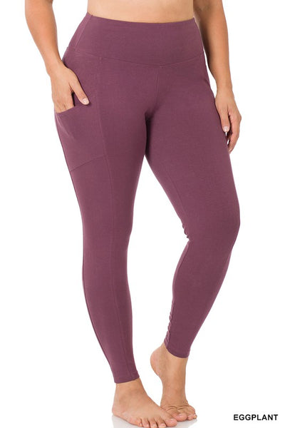 PLUS COTTON WIDE WAISTBAND POCKET LEGGINGS