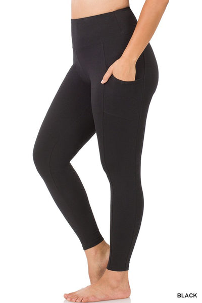 PLUS COTTON WIDE WAISTBAND POCKET LEGGINGS