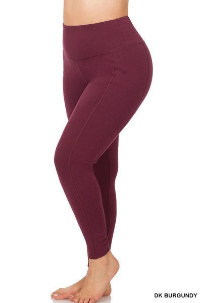 PLUS COTTON WIDE WAISTBAND POCKET LEGGINGS