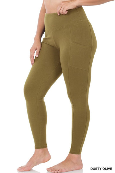 PLUS COTTON WIDE WAISTBAND POCKET LEGGINGS