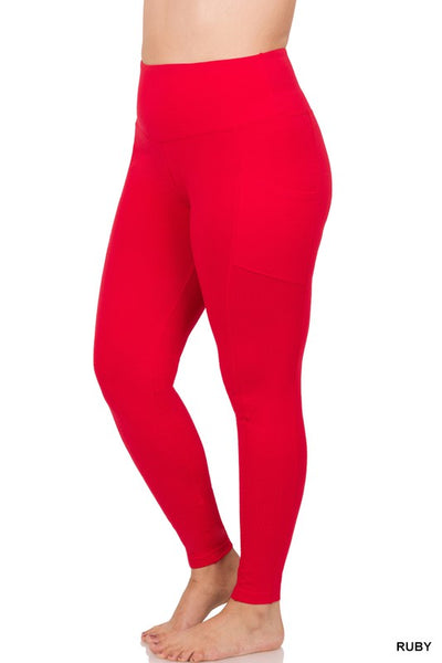PLUS COTTON WIDE WAISTBAND POCKET LEGGINGS