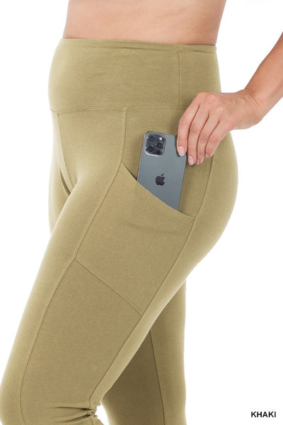 PLUS COTTON WIDE WAISTBAND POCKET LEGGINGS