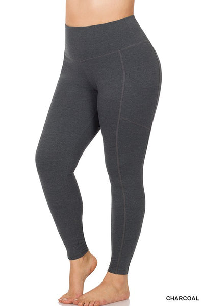 PLUS COTTON WIDE WAISTBAND POCKET LEGGINGS