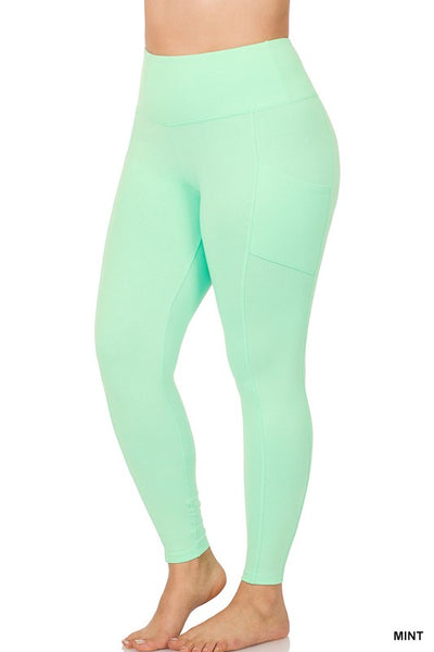 PLUS COTTON WIDE WAISTBAND POCKET LEGGINGS