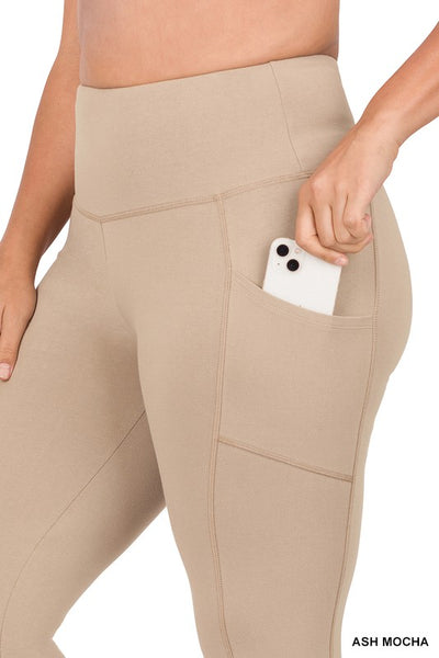 PLUS COTTON WIDE WAISTBAND POCKET LEGGINGS