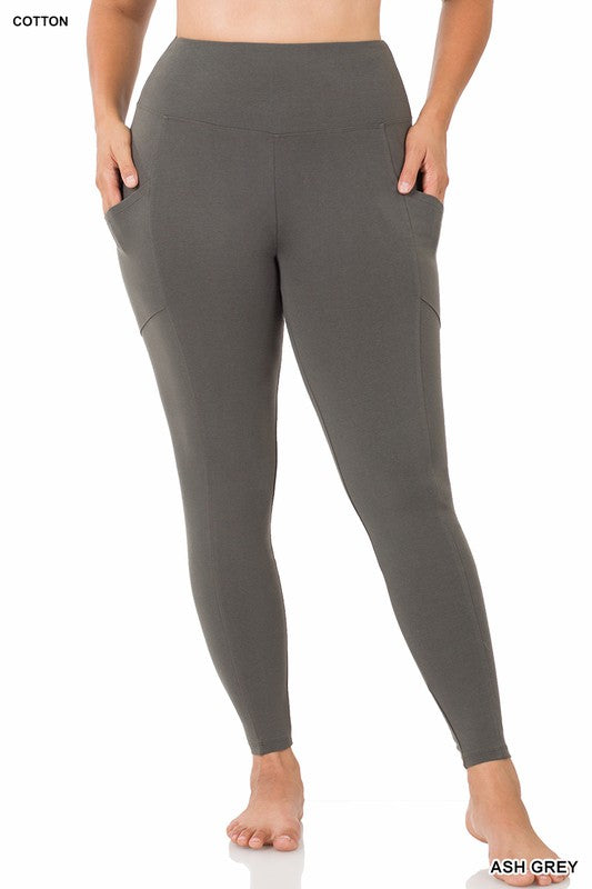 PLUS COTTON WIDE WAISTBAND POCKET LEGGINGS