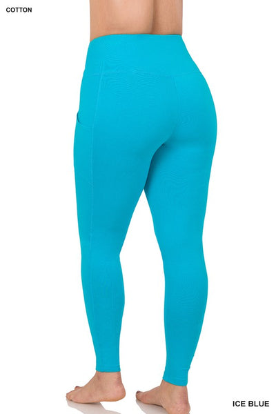 PLUS COTTON WIDE WAISTBAND POCKET LEGGINGS
