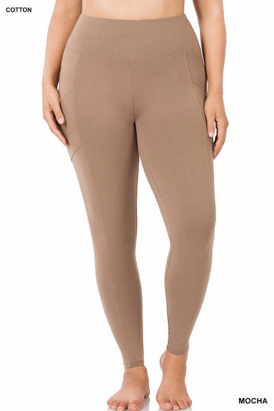 PLUS COTTON WIDE WAISTBAND POCKET LEGGINGS