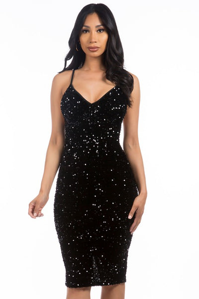 SEQUIN MIDI  PARTY  DRESS