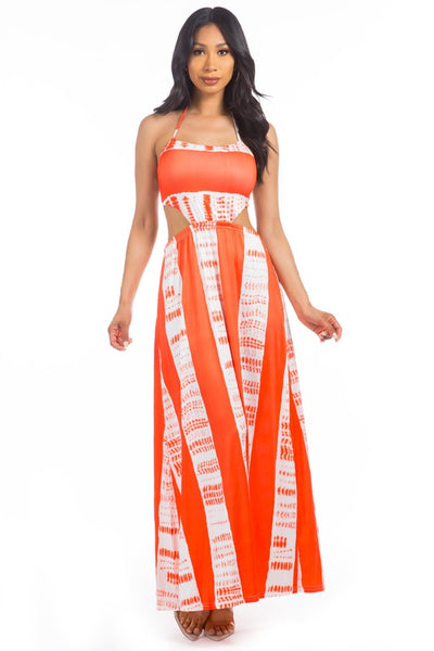 SUMMER NIGHTS CUT-OUT MAXI DRESS (ORANGE)