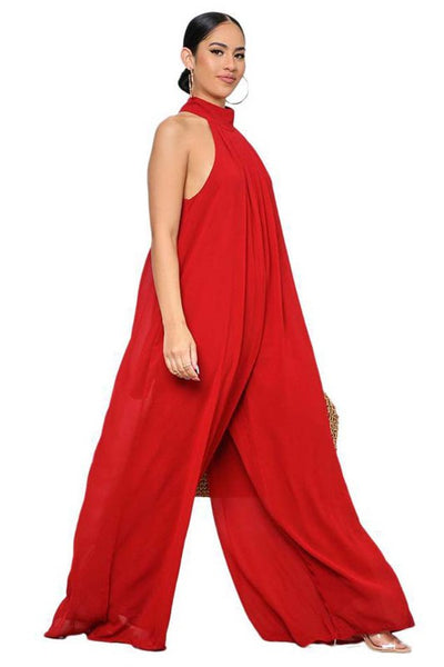 EVE SEXY SUMMER HALTER JUMPSUIT (RED)