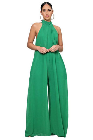 EVE SEXY SUMMER HALTER JUMPSUIT (GREEN)