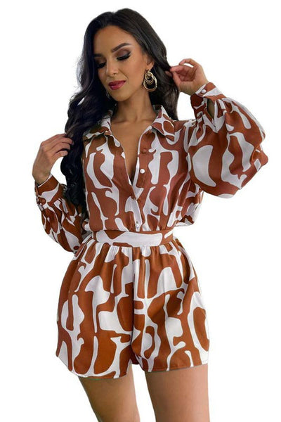SEXY SUMMER SHORTS TWO PIECE SET  (BROWN)
