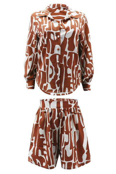 SEXY SUMMER SHORTS TWO PIECE SET  (BROWN)