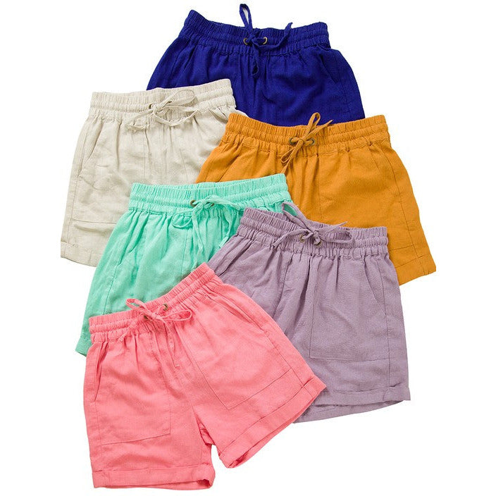 LINEN DRAWSTRING WAIST SHORTS WITH POCKETS