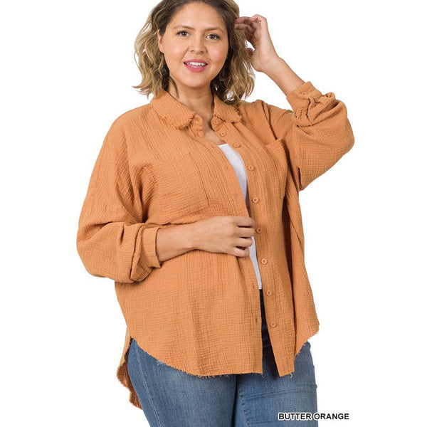 PLUS OVERSIZED RAW EDGE SHIRT