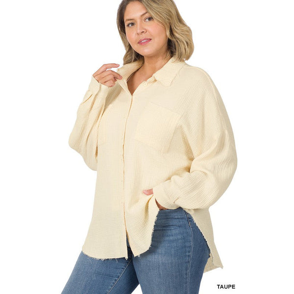 PLUS OVERSIZED RAW EDGE SHIRT