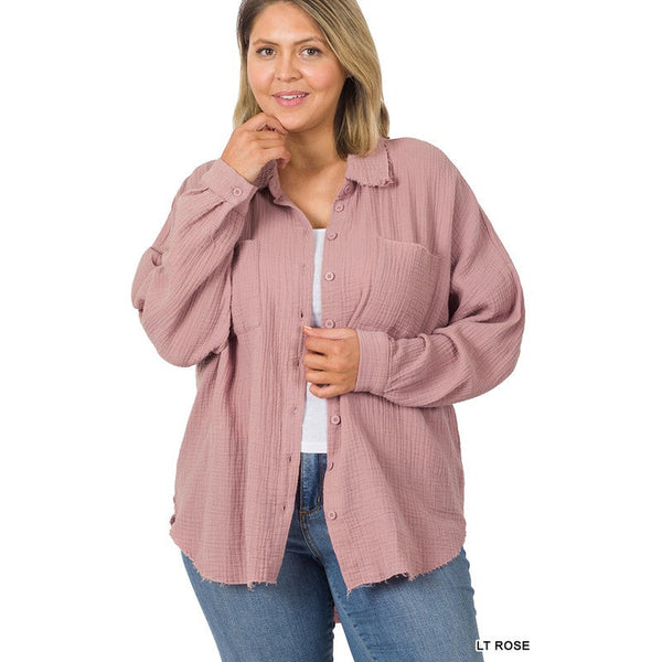 PLUS OVERSIZED RAW EDGE SHIRT