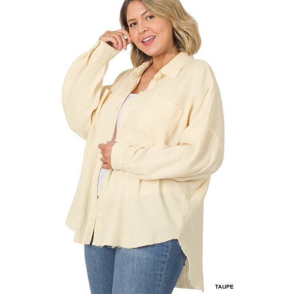 PLUS OVERSIZED RAW EDGE SHIRT
