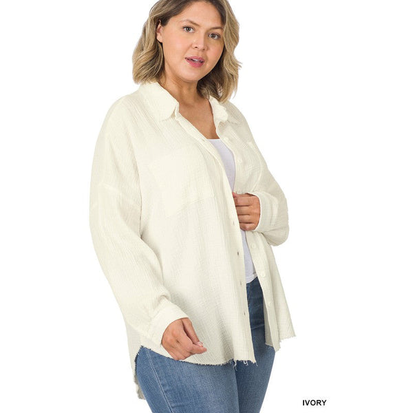 PLUS OVERSIZED RAW EDGE SHIRT