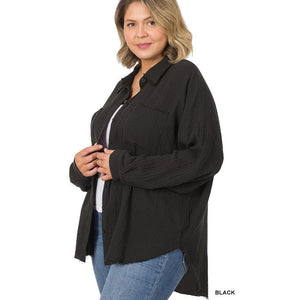 PLUS OVERSIZED RAW EDGE SHIRT
