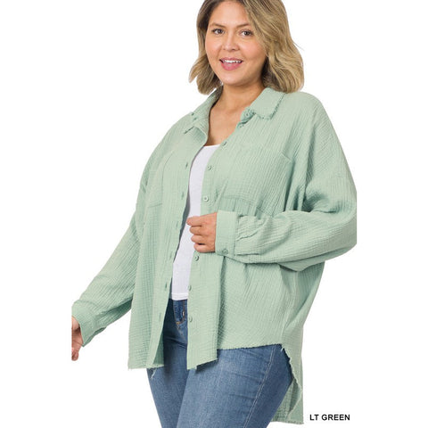 PLUS OVERSIZED RAW EDGE SHIRT