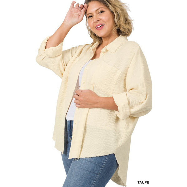PLUS OVERSIZED RAW EDGE SHIRT