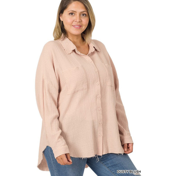 PLUS OVERSIZED RAW EDGE SHIRT