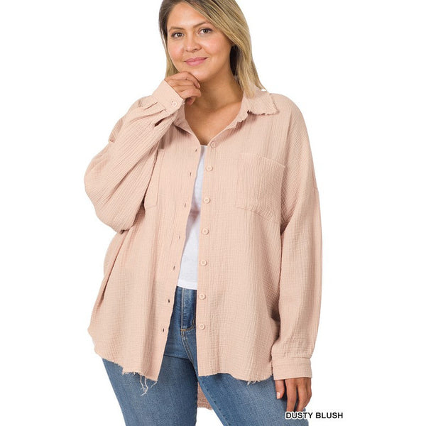 PLUS OVERSIZED RAW EDGE SHIRT