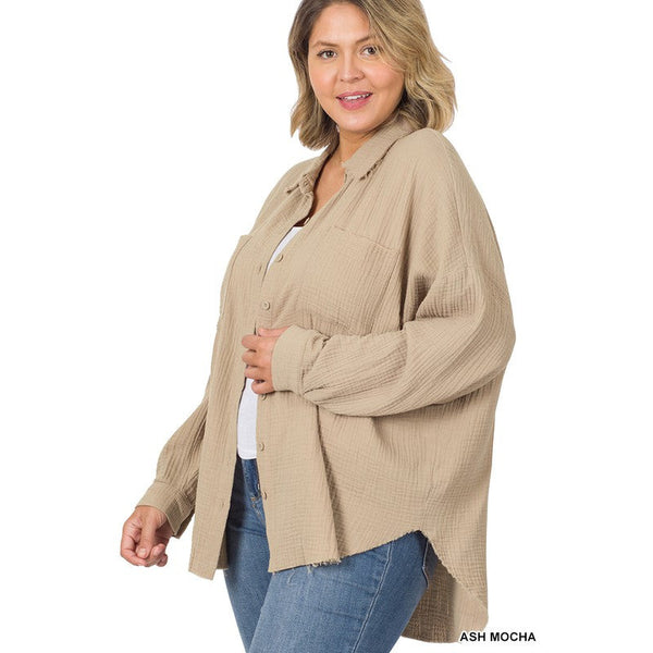 PLUS OVERSIZED RAW EDGE SHIRT