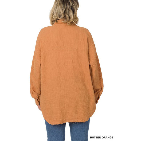 PLUS OVERSIZED RAW EDGE SHIRT