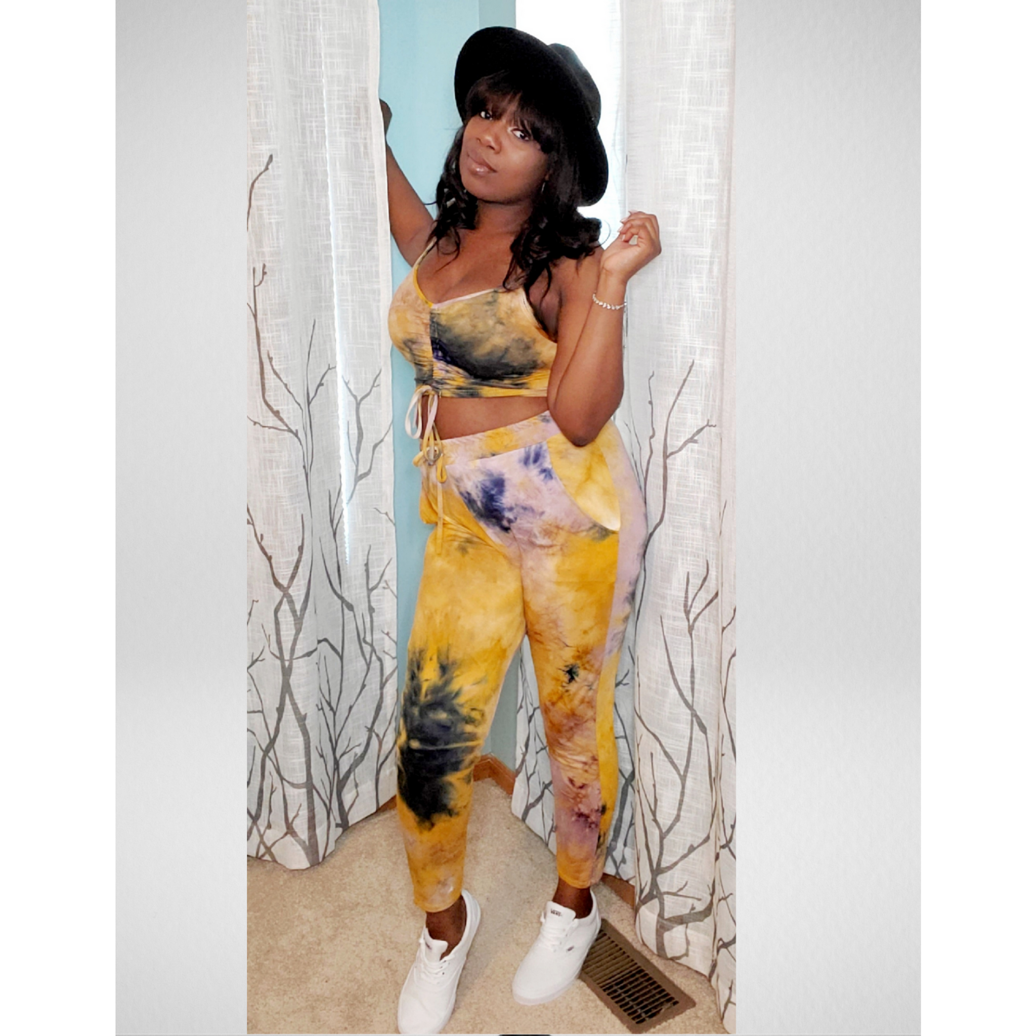 Good Form Tie-Dye Ruched Halter Crop Top & Pants Set
