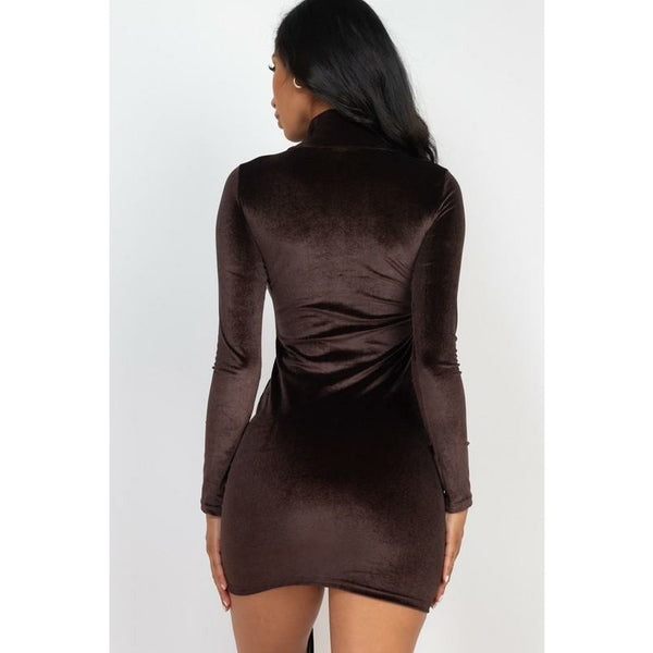 Crushing On You Turtleneck Drawstring Velour Dress