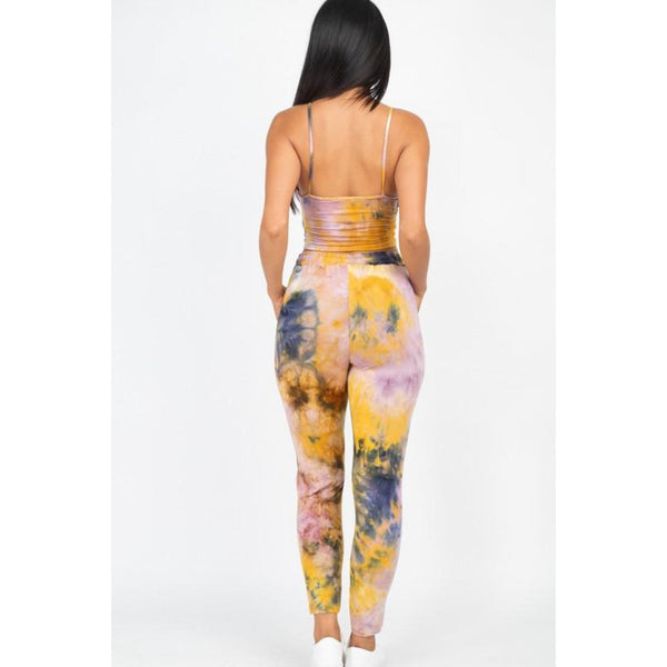 Good Form Tie-Dye Ruched Halter Crop Top & Pants Set
